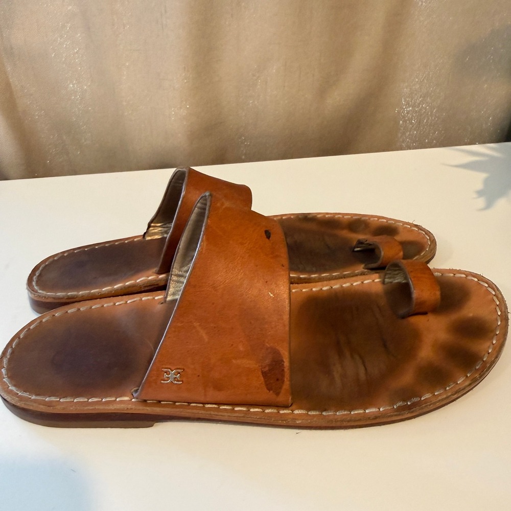 Sam Edelman Womens Tan Leather Toe Loop Slide Sandals Brown Size 10.5
